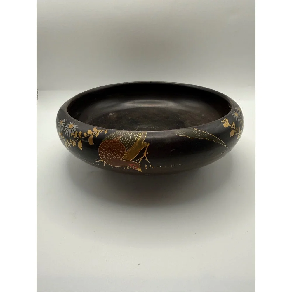 Vintage Ceramic Bowl Pheasant Floral Birds‎ Design Footed Decor Accent Nippon